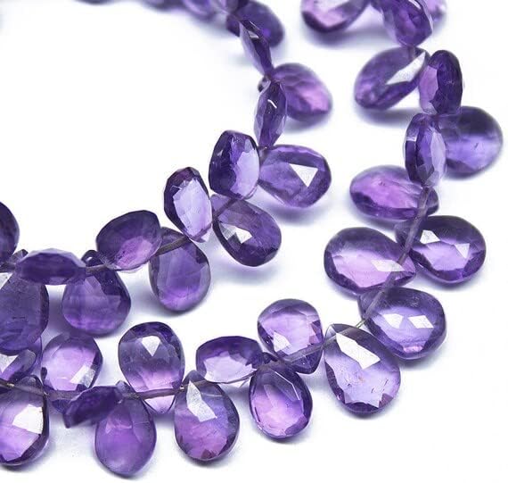 8 inch Strand of Natural Amethyst 6mm8mm pear Faceted briolette Beads for DIY Jewelry Making. |BRIO_00281