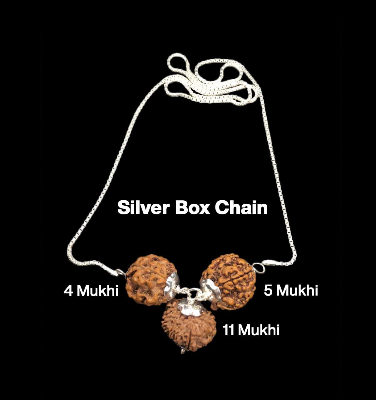 Rudraksha Combination for Hanuman Power 4,5,11 Mukhi Nepal in Silver Chain IGL Lab Certified Original Genuine Beads (Small)