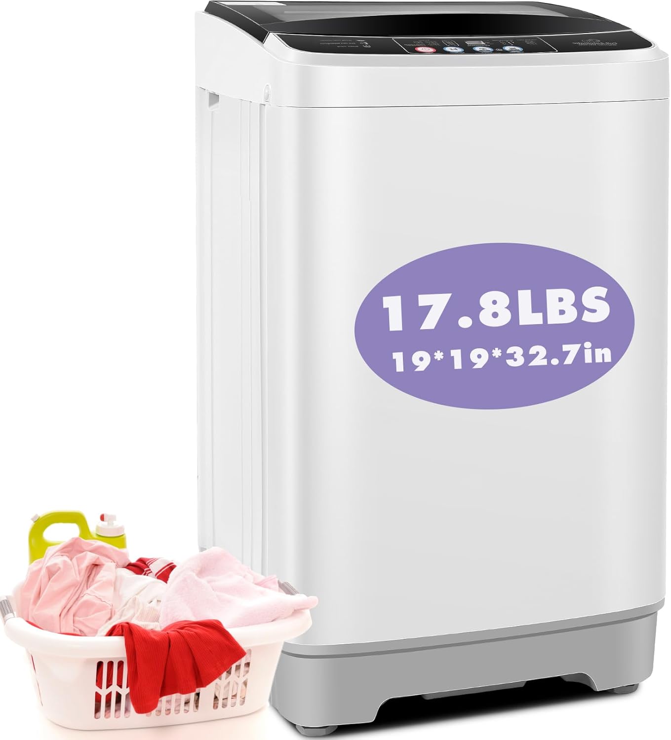 Nictemaw Portable Washing Machine 17.8Lbs Large Capacity 2.4 Cu.ft Portable Washer Machine with 10 Programs 8 Water Levels Mini Washing Machine for Apartments Dorms