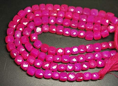 2x8 Inch Strand,Hot Pink Chalceny Faceted Box Shape Briolettes 7-8mm Code-HIGH-57196