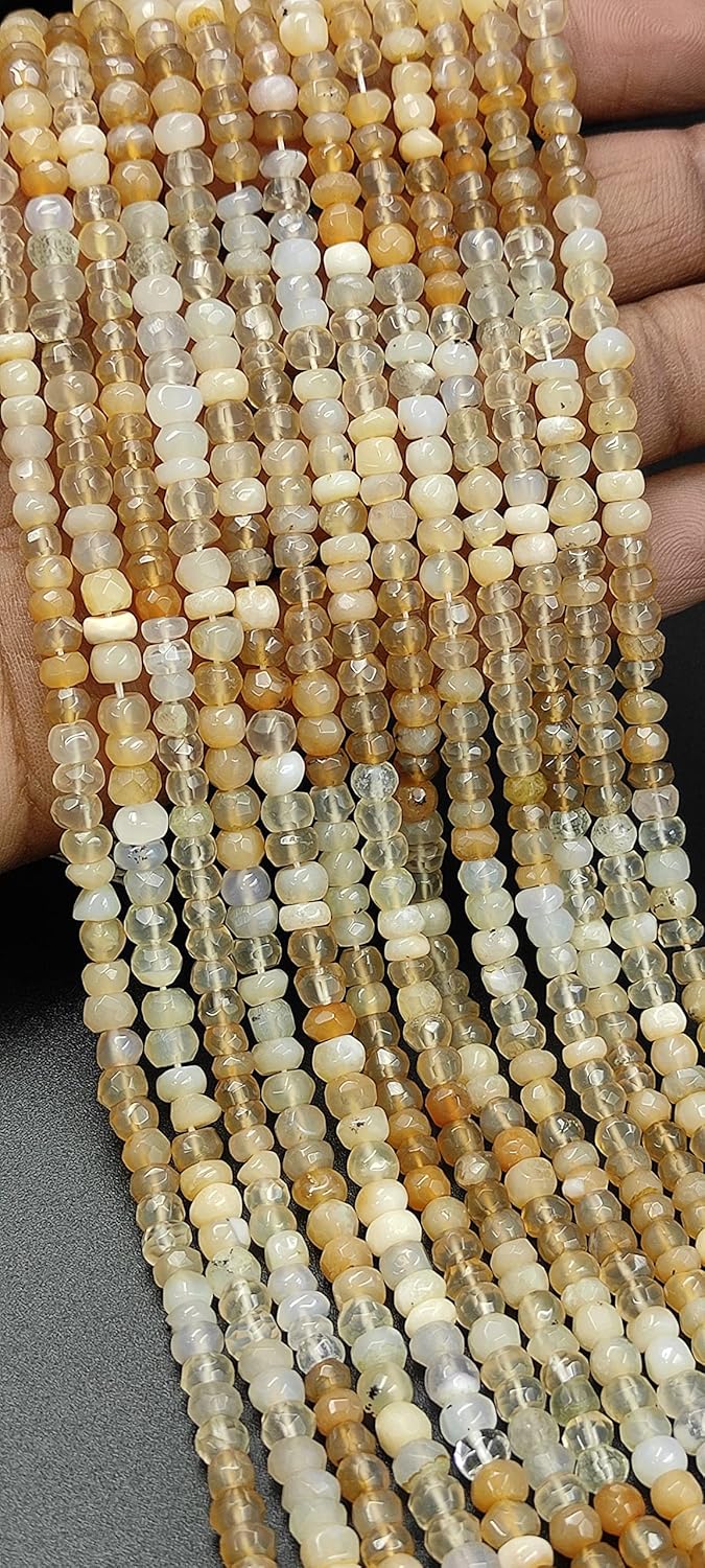 Hanumat Gems Lot of 10 Strands Peruvian Yellow Opal Rondelle Faceted Gemstone Beads,Peruvian Opal Faceted Beads,Peruvian Opal Rondelle Beads,5-6 MM Beads,13 Inches Strand.