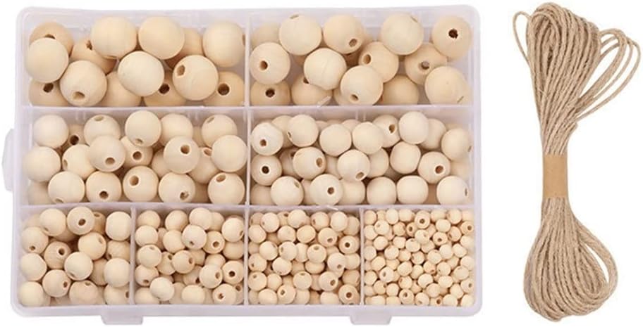 660 Pcs 8 Sizes Wooden Beads for Crafts with 10M Jute Twine Unfinished Wood Beads for Jewelry Making DIY Crafting (Color : A Size : One Size)
