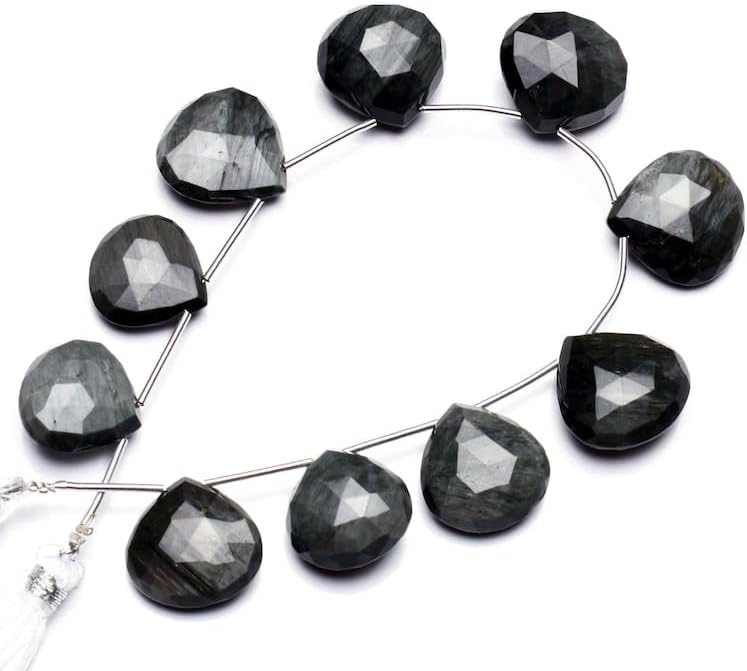 8 inch Strand of Natural Chrysoberyl Cats Eye 15-16 mm Heart Faceted briolette Beads for DIY Jewelry Making. |BRIO_02180