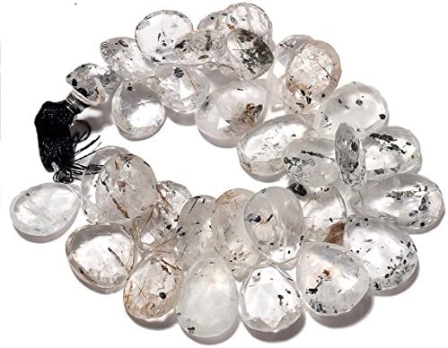 13 inch natural beads strand of 26mm-22mm faceted pear rutilated quartz gemstone briolletes beads for DIY jewelry - necklace, bracelet, earring, ring.