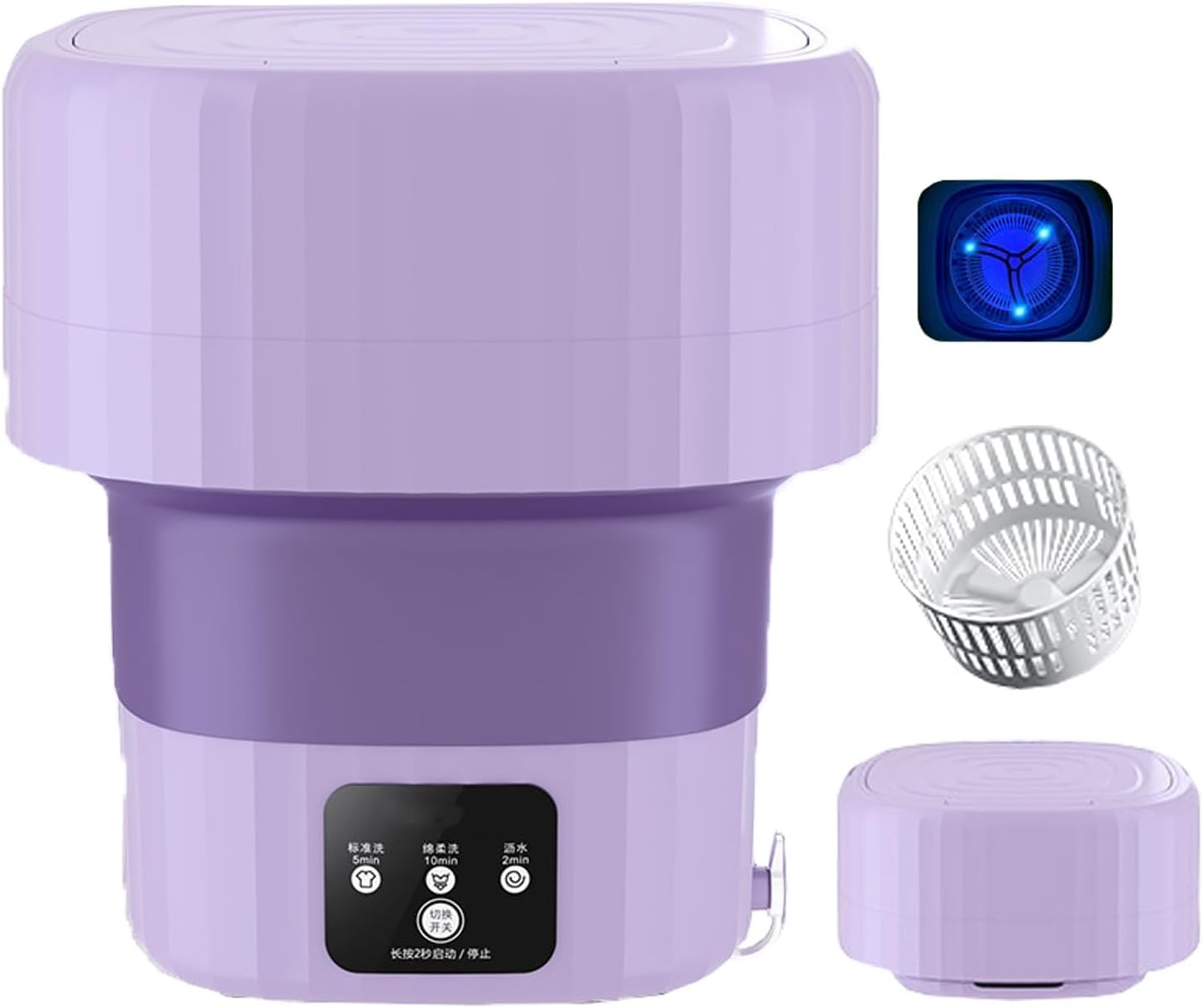Portable Washing Machine, High Capacity Mini Washing Machine Foldable, with Soft Spin Dry for Socks, Baby Clothes, Towels, Delicate Items (Color : Purple)