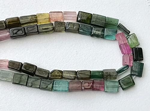 Beads Gemstone 1 Strand Natural Multi Tourmaline Plain Flat Rectangle Beads, Multi Tourmaline Necklace, 6-8mm, 15 Inch Code-HIGH-17270