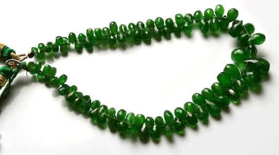 BEADS GEMSTONE 1 Strand Natural 8.5 inches full strands Green Garnet tsavorite Faceted Drop Shape Briolettes beads super 4 to 10.5 MM Code-HIGH-21936