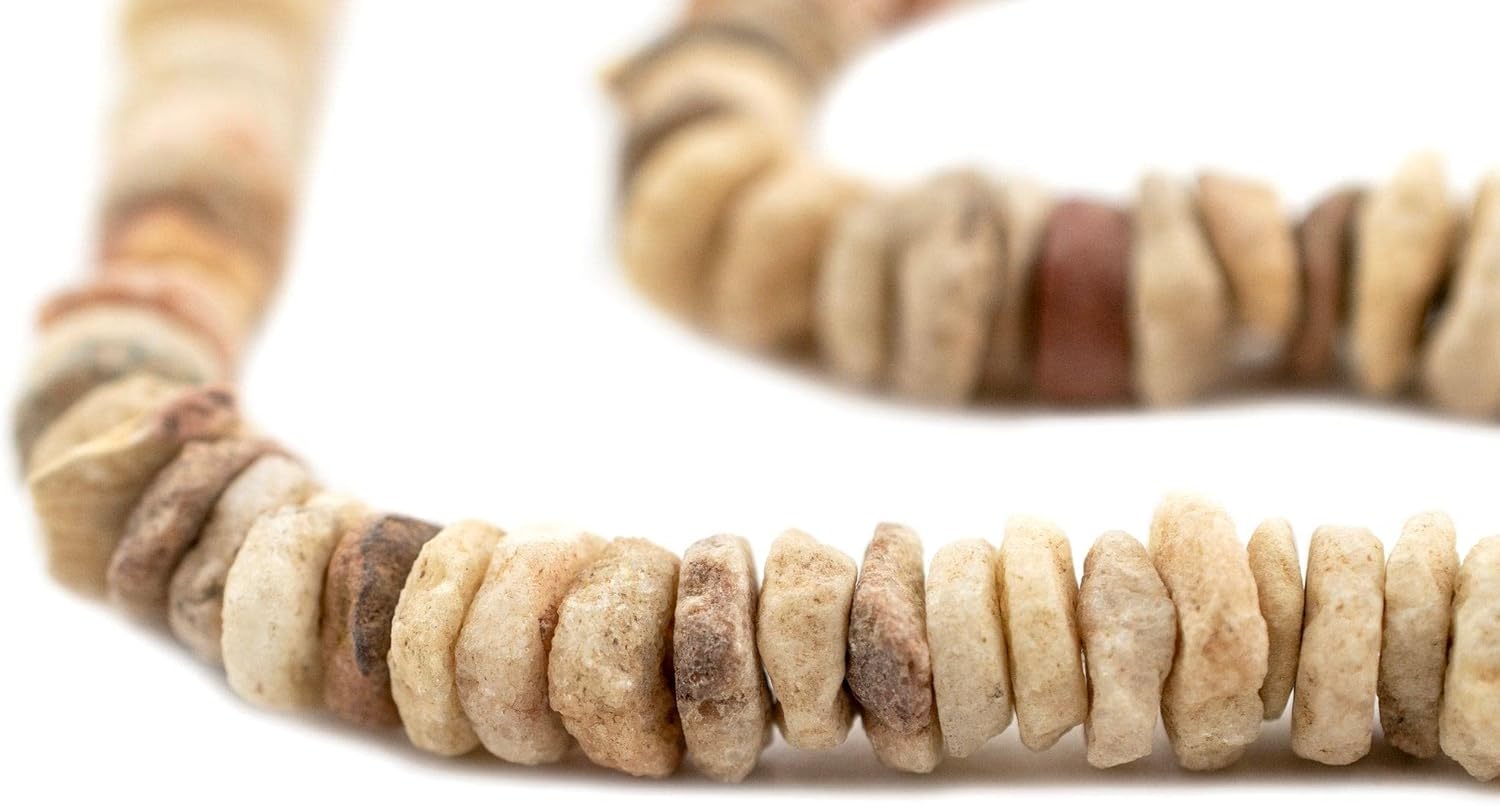 The Bead Chest Ancient Quartz Mali Stone Disk Beads 8-11mm African Brown Large Hole 25 Inch Strand Handmade