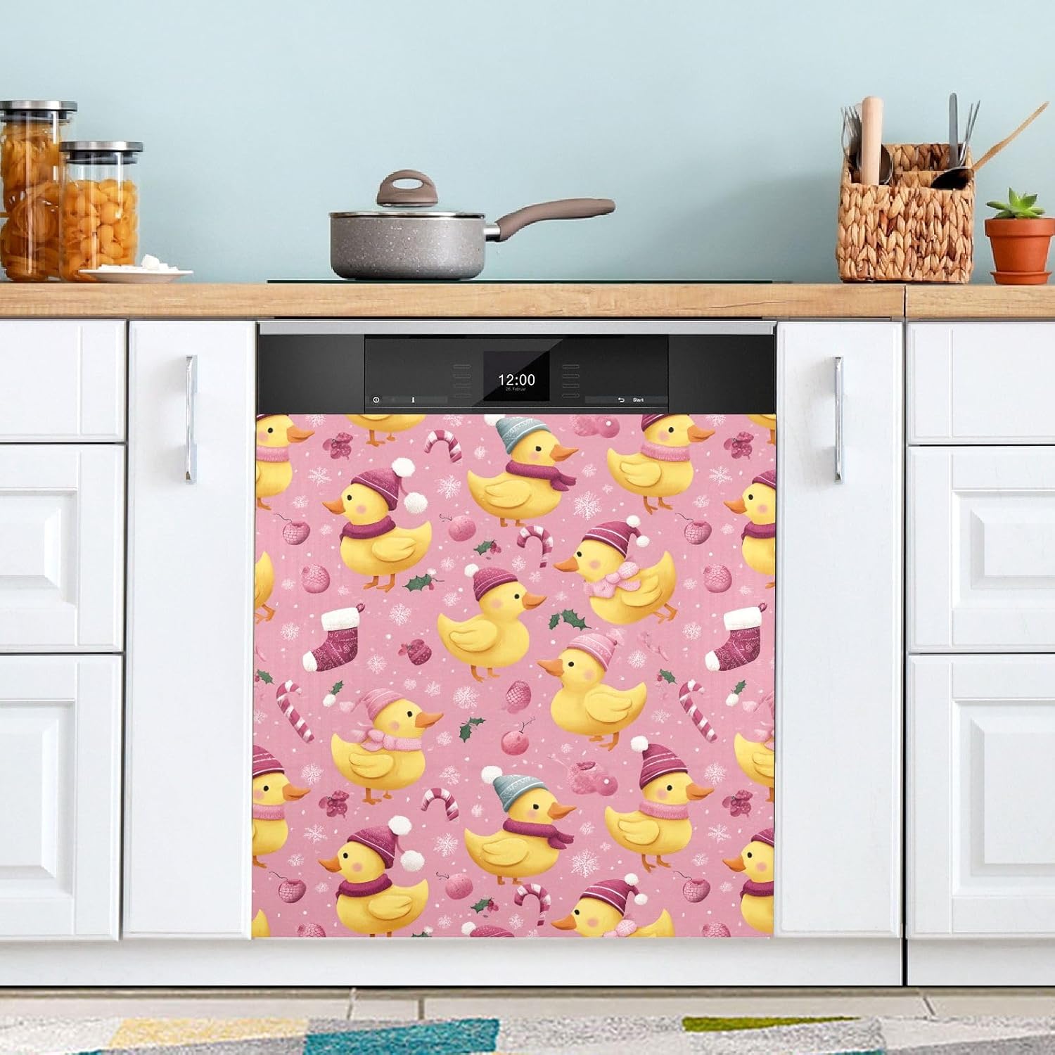 Pfrewn Christmas Winter Magnetic Dishwasher Cover Christmas Duck Cute Duckling (13) Fridge Door Covers Kitchen Decal Vinyl Panel Decorative Refrigerator Laundry Appliances 23x26in