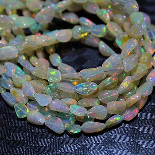 Gems-World Jewelry Natural Ethiopian Opal Tumbled Shape Multi Fire unshaped Nuggets Tumbled Shape Smooth Gemstone Beads Necklace, 6 to 12.5 mm 17