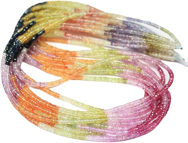 13 inch Strand of Natural gem Multi Sapphire, 4mm Rondelle Faceted Beads for DIY Jewelry Making. | Beads_05557