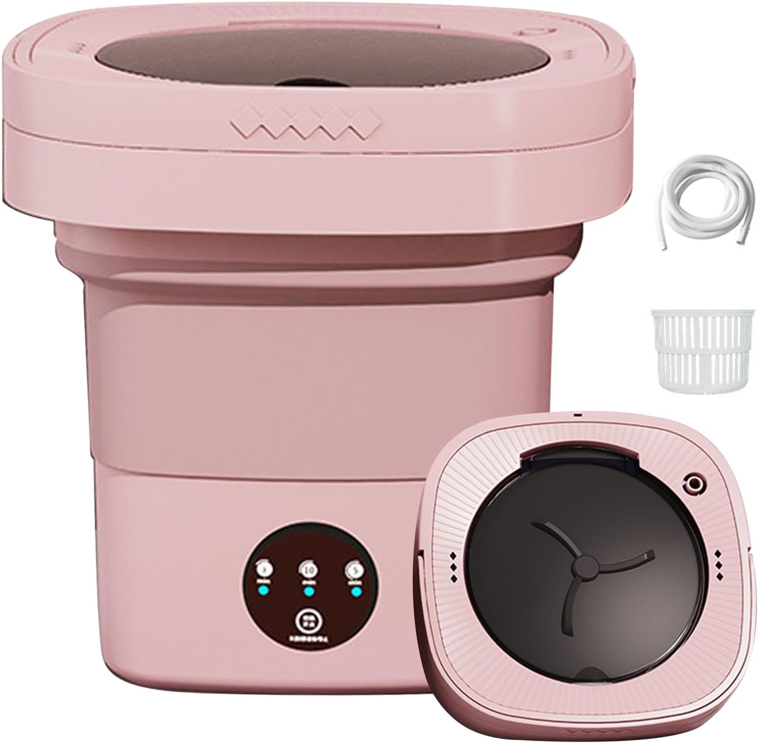 Foldable Portable Washing Machine, 6.5L Compact Mini Washing Washer Machine for Baby Clothes Underwear Laundry Apartment Dorms Rv Travel Camping (Color : Pink)