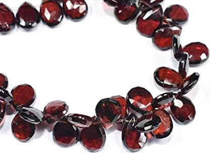 8 Inch 137 Cts 7x10-7x11mm Natural Mozambique Red Garnet Faceted Pear Shape Briolette Beads Strand Code-HIGH-59902