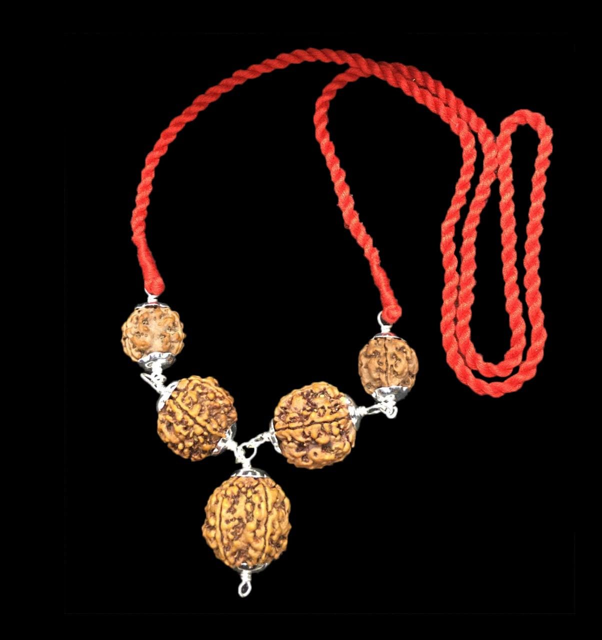 Rudraksha Combination for Health Power 3,3,5,5,5 Mukhi Nepal in Silver Pendant IGL Lab Certified Original Genuine Beads (Medium)