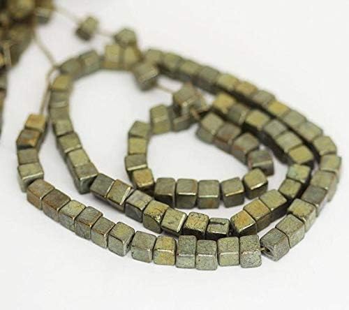 Grey Pyrite Smooth Square Box Cube Gemstone Loose Craft Beads Strand 16 Inch Long 6mm 5mm Code-HIGH-662