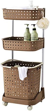 Laundry basket laundry bucket three-layer classification and wheels laundry basket bedroom balcony washing machine plastic laundry basket (Color : Gray Size : 44*32.5*103cm) (Brown 44*32.5*103cm)