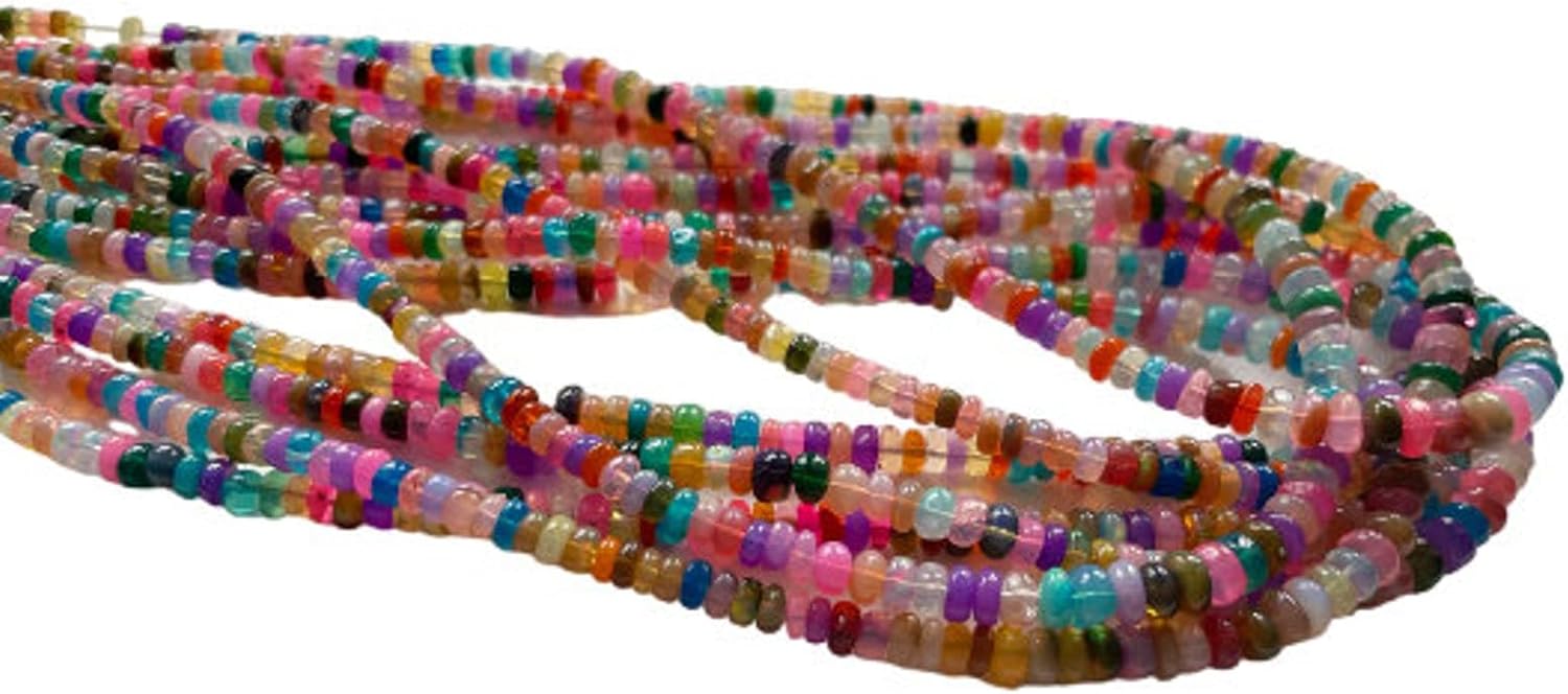 3-5 mm Colorful Opal Beads, Fancy Multi Color Rare Enhanced Opal Plain Smooth Rondelle Beads For Jewelry (8 IN To 16 IN) - ASG83