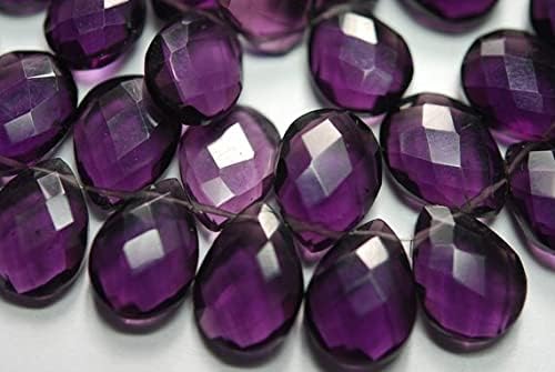 8 inch Strand of Natural Amethyst 10x14mm pear Faceted briolette Beads for DIY Jewelry Making. |BRIO_00238