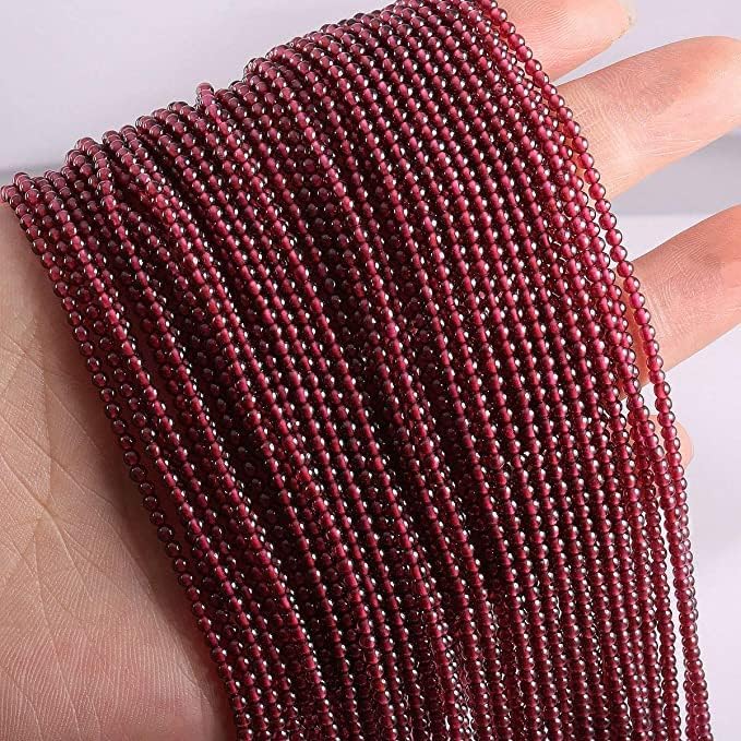 Hanumat Gems Lot of 10 Strands Natural Stone Beads Polished Round Garnet Stone Charms for Jewelry Making DIY Bracelet Necklace (2mm) Beads Strands