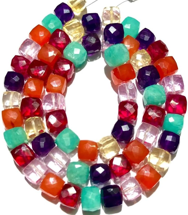 Natural Multi Stone Cube Box Faceted Beads 6x8-6x8mm 18 inch Long String Jewelry Making Gemstone Beads for Necklace Bracelet