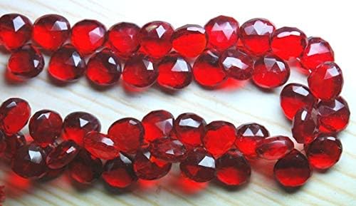 8 Inch Strand,Ruby RED Quartz Micro Faceted Heart Shape Briolette,10-11mm Code-HIGH-63153