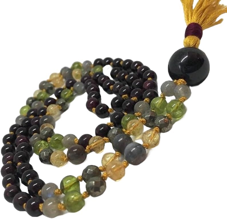 garnet, pyrite, peridot, kyanite, citrine, and labradorite Stone Mala Beads, 108 Mala Necklace, Knotted Mala, WWG Necklace, Yoga Jewelry Meditation Beads Spiritual Jewelry Boho Jewelry