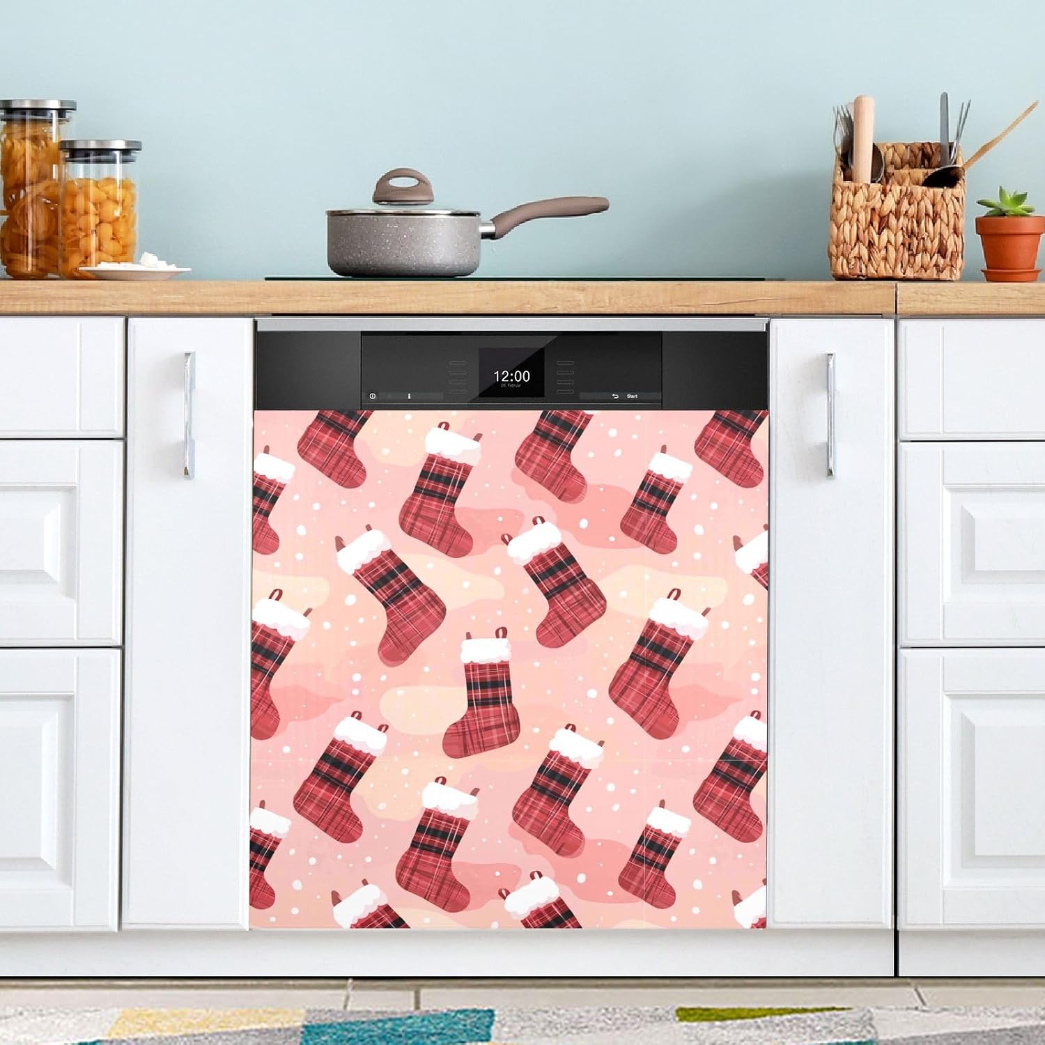 Pfrewn Christmas Winter Magnetic Dishwasher Cover Christmas Stockings Pattern (4) Fridge Door Covers Kitchen Decal Vinyl Panel Decorative Refrigerator Laundry Appliances 23x26in