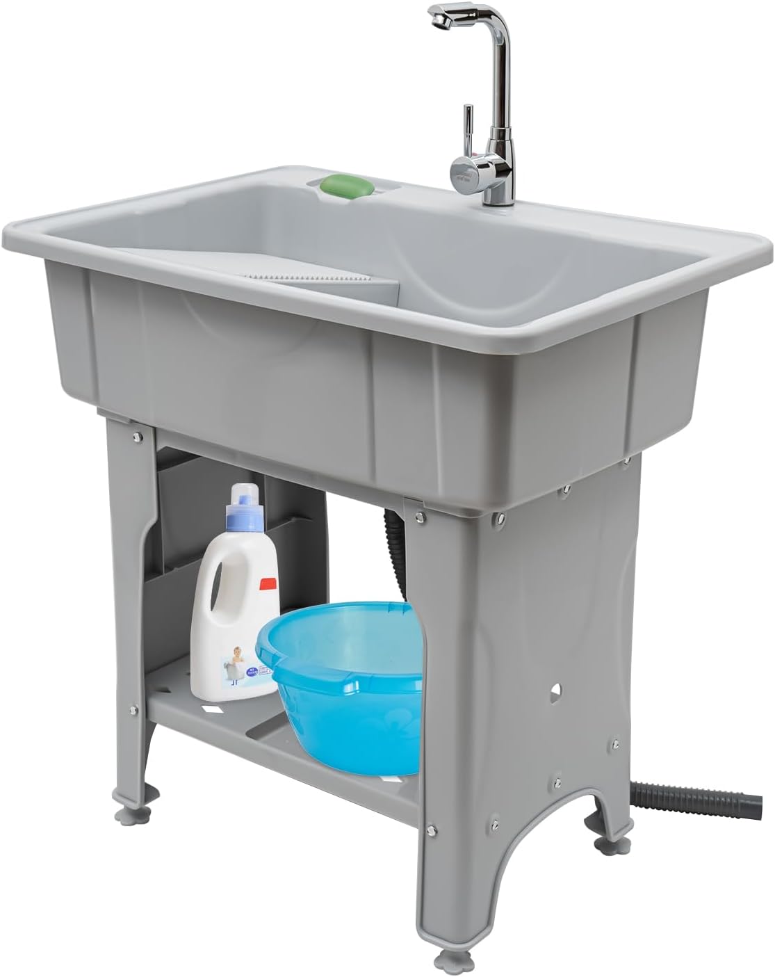 Multifunctional Laundry Sink with Faucet, 440 lbs Capacity, Heavy-Duty Indoor/Outdoor Sink with Hose, Freestanding Gray PP Utility Sink for Bathroom, Pet Bath, and Storage (31.5 * 22.05 * 31.5in)