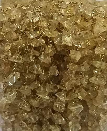 JEWELZ 10 feet natural citrine uncut beaded chain - 24k gold plated wire wrapped rosary chain - citrine uncut chips rosary beaded chain 3-4mm