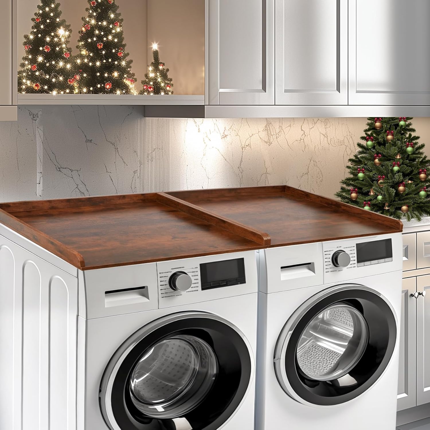 Washer Dryer Countertop, Wooden Laundry Countertop Set of 2 Dryer Storage Shelf for Laundry Room Organization (27.5