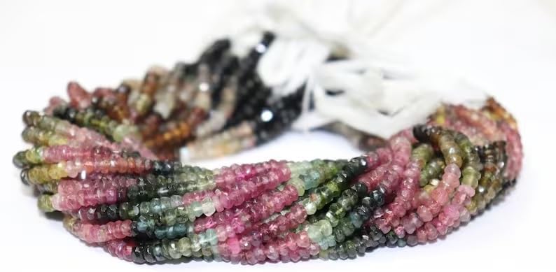 50 Strand for Multi Tourmaline Faceted Rondelle Beads Natural Tourmaline Beads for Jewelry Making