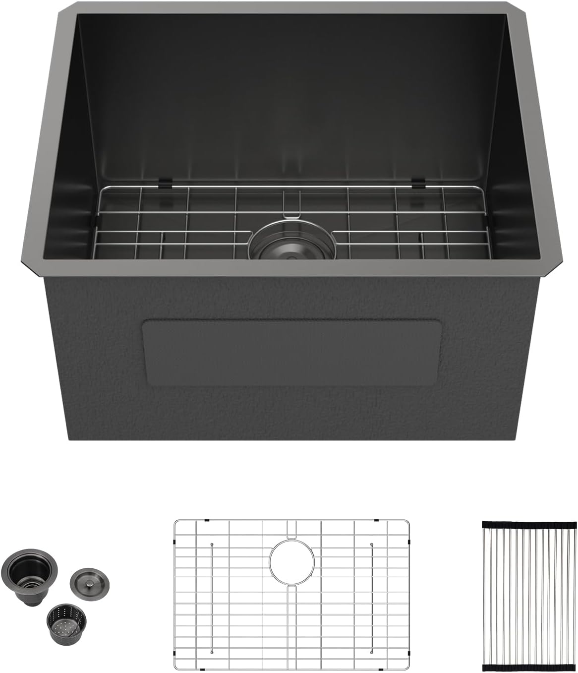 Kichae 12“ Deep Laundry Sink Undermount - 21x19 Inch Black Undermount Utility Sink Stainless Steel Single Bowl Under Counter Handmade Laundry Utility Room Basin