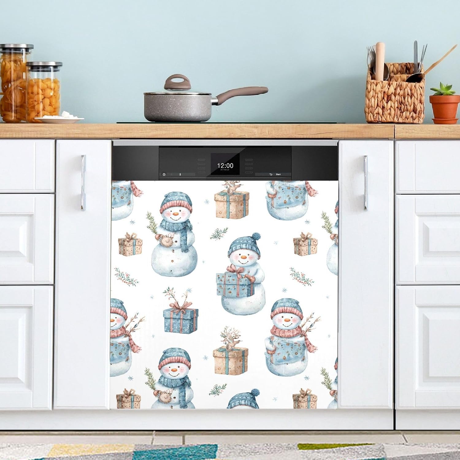 Pfrewn Christmas Winter Magnetic Dishwasher Cover Christmas Winter Snowman Cute Snow (17) Fridge Door Covers Kitchen Decal Vinyl Panel Decorative Refrigerator Laundry Appliances 23x26in