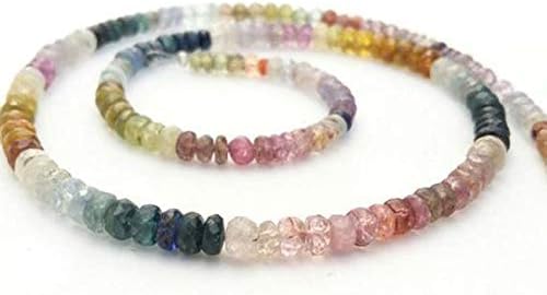 Multi Sapphire Faceted rondelle Beads,Natural Ruby Emerald Blue Sapphire Beads, Sapphire Loose Gemstone Beads Necklace 15 Inch Long Inch Strand 3mm-4mm Code-HIGH-60992