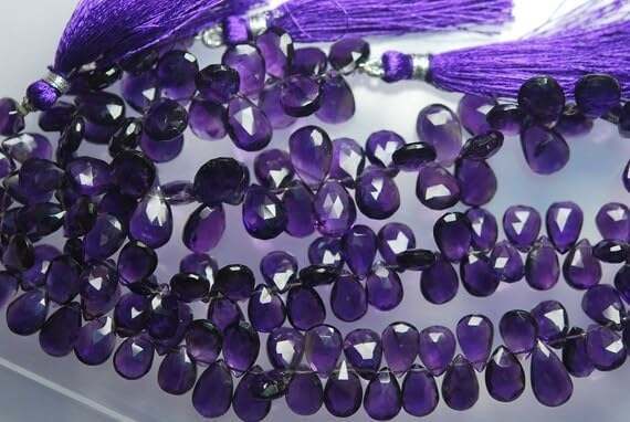 8 inch Strand of Natural Amethyst 15-12mm pear Faceted briolette Beads for DIY Jewelry Making. |BRIO_00255