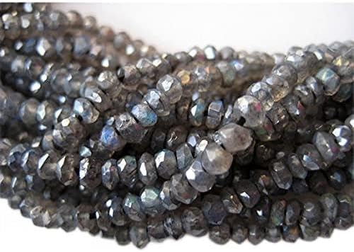 BEADS GEMSTONE 1 Strand Natural Labrarite Color, Micro Faceted Rondelle Beads, 4mm Beads, 13 Inches Code-HIGH-18767