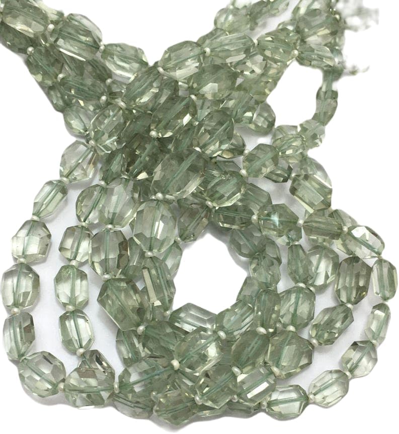 13 inch Strand of Natural gem Green Amethyst, 7-12mm Tumble Faceted Beads for DIY Jewelry Making. | Beads_04039