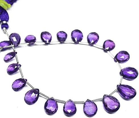 Natural Purple Amethyst Faceted Briolette Pear Drop Gemstone Craft Loose Beads Strand 8 Inch Long 10mm 14mm Code-HIGH-1151