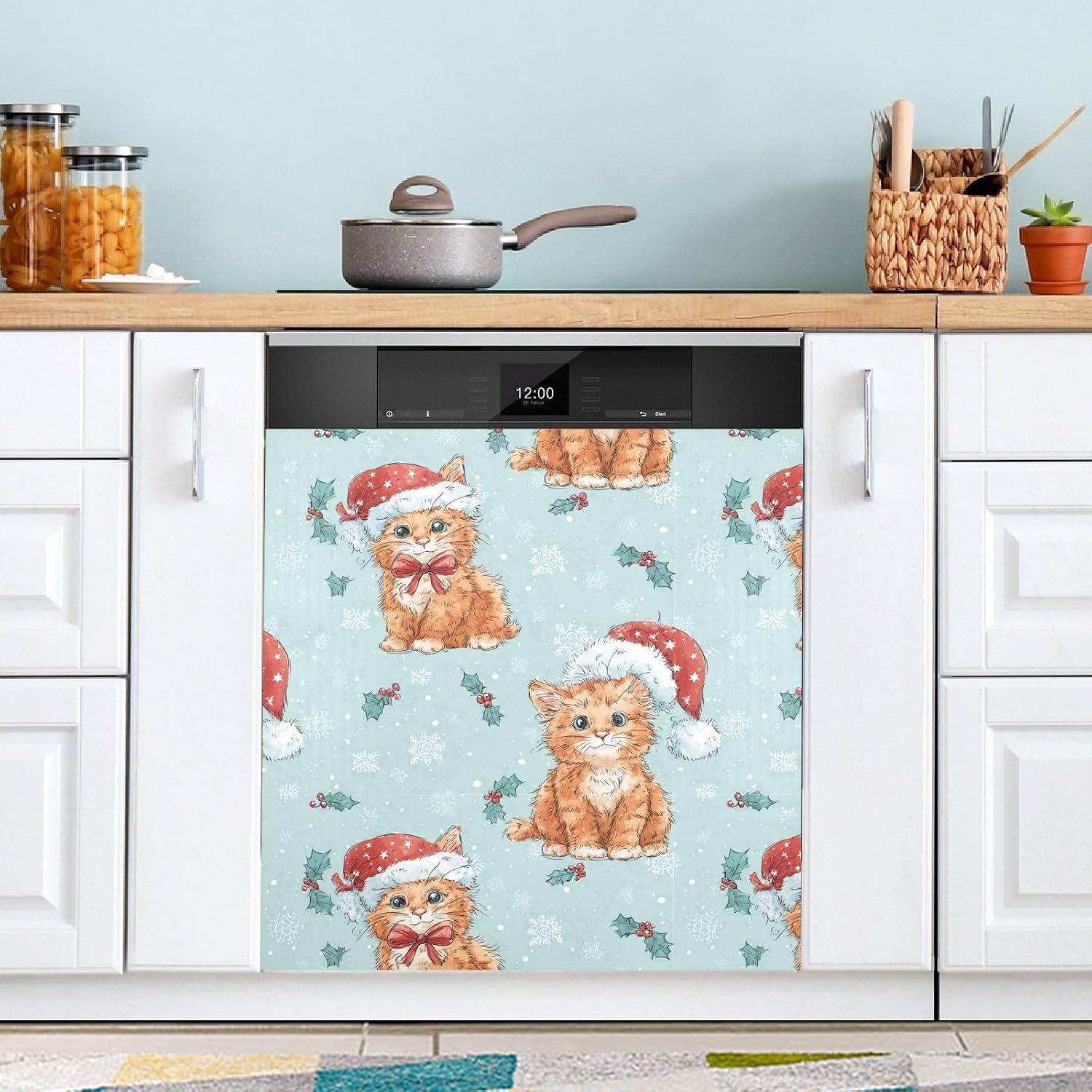 Pfrewn Christmas Winter Magnetic Dishwasher Cover Christmas Cute Cats Kitten Kitty (8) Fridge Door Covers Kitchen Decal Vinyl Panel Decorative Refrigerator Laundry Appliances 23x26in