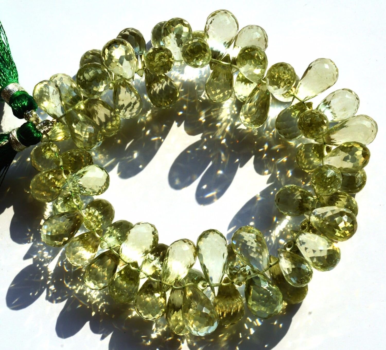 8 inch Strand of Natural Green Amethyst 7x14-8x16mm Teardrop Faceted briolette Beads for DIY Jewelry Making. |BRIO_03742