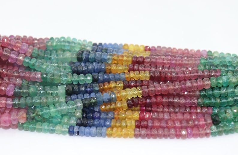 Multi Precious Faceted Rondelle Beads 5.5-6.5 mm Multi Rainbow Beads Multi Sapphire Beads Rainbow Sapphire Beads