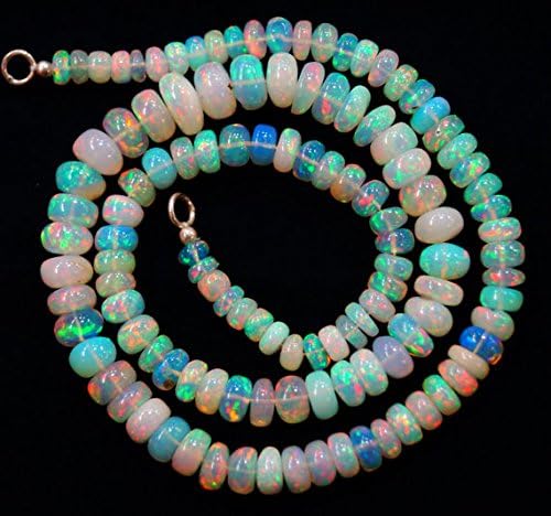 natural gem stone ethiopian opal big smooth beads complete necklace rainbow fire flashing 18 inches 4 to 9 mm
