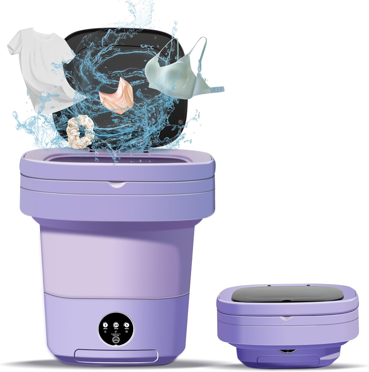 Mini Washing Machine 11L, Portable Washing Machine 3 Modes Deep Cleaning for Underwear, Baby Clothes or Socks, Mini Portable Washer Suitable for Apartments, Dorm, Camping, RV, Travel Laundry(Purple)