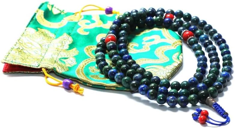 Natural Azurite Lazuli,coral 8mm 108 Mala Beads, Spiritual, Meditation Beads, Reiki, Japa Mala, Buddhist Prayer Beads, Yoga Bracelet, healing beads LKMALA-RRGU-936