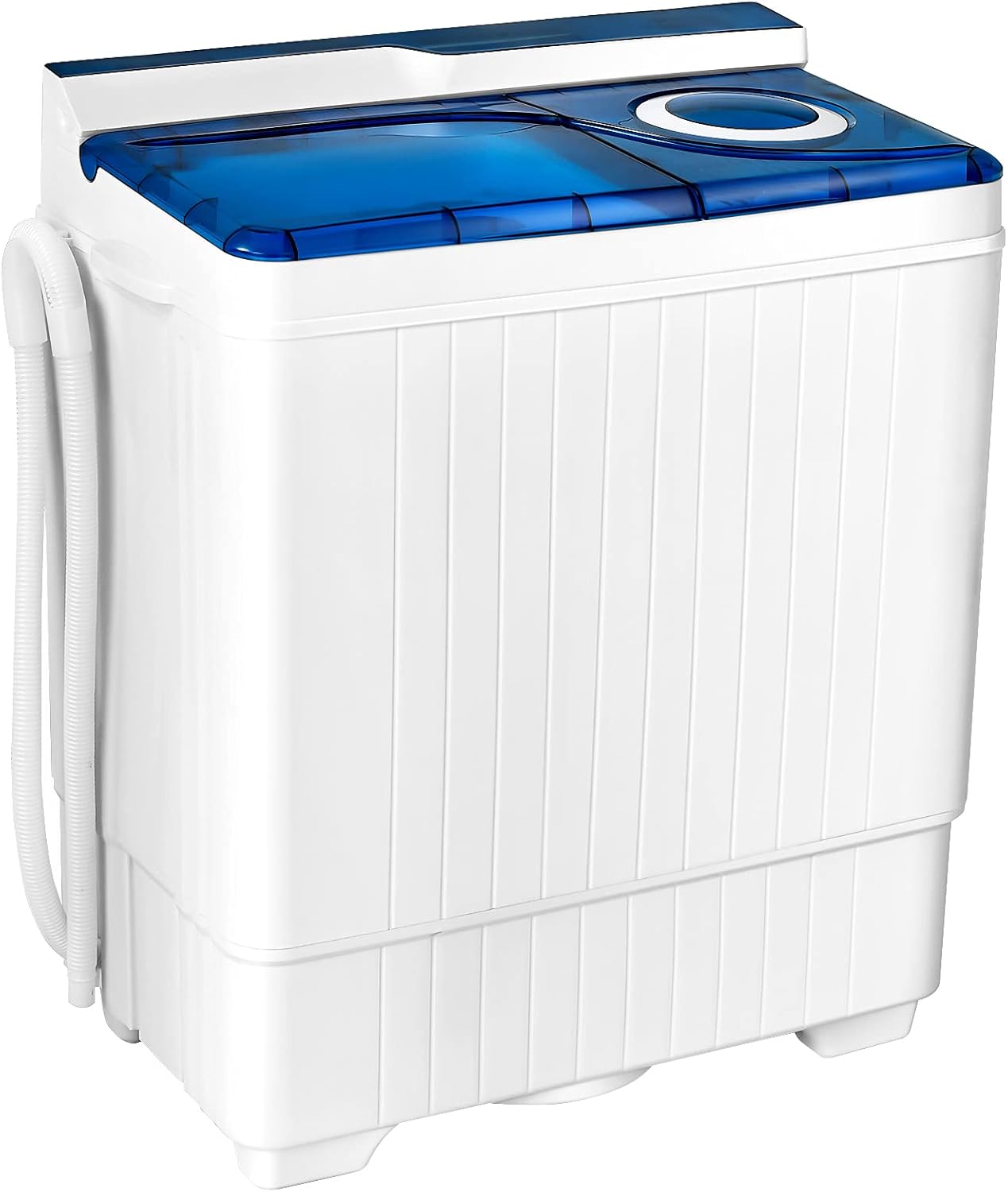 Giantex Washing Machine Semi-automatic, Twin Tub Washer with Spin Dryer, 26lbs Capacity, Built-in Drain Pump, Portable Laundry Washer, Compact Washing Machine for Apartment, Dorm and RV (White+Blue)