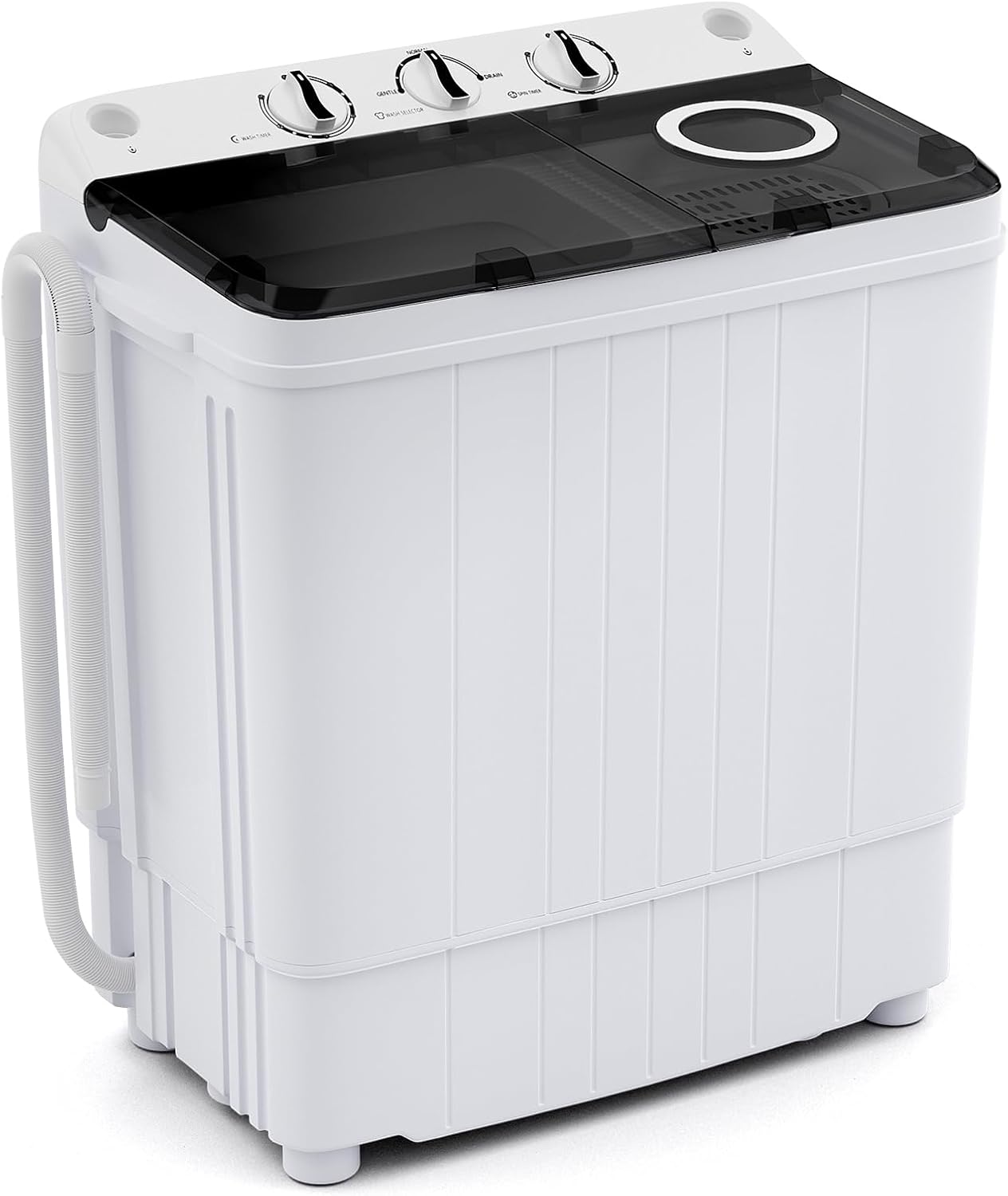 Giantex Portable Washing Machine, 17.6lbs Compact Washer Spinner Combo with Pump Drain, Twin Tub 11lbs Wash & 6.6lbs Spin, Lavadoras Portatiles for Apartment RV Dorm College (White & Black)