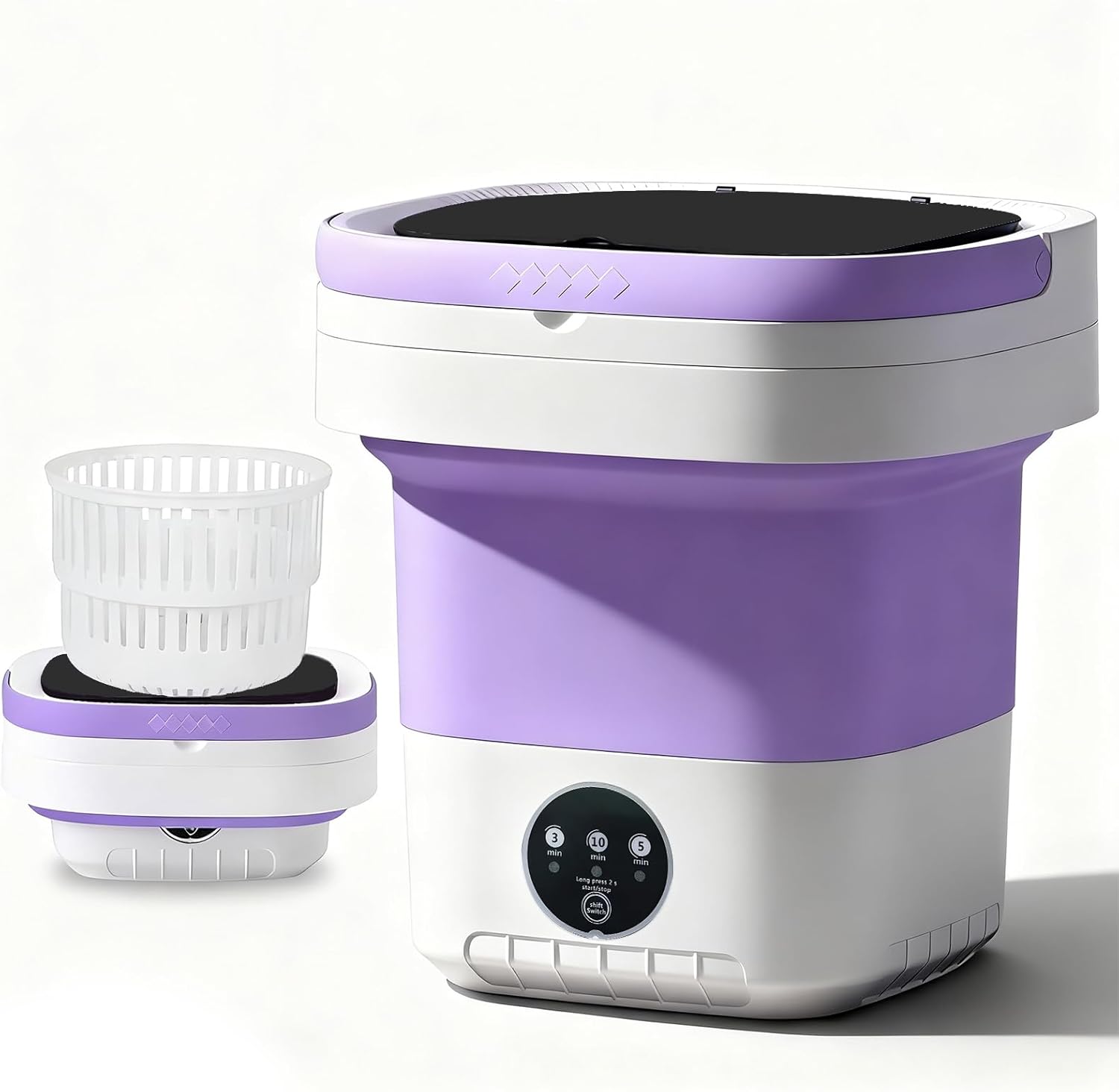 Portable Washing Machine, 15L Mini Collapsible Washer with 3 Cleaning Modes for Baby Clothes, Underwear, Small Foldable Laundry for Travel Apartment Home Dorm Hotel Camping (White+Purple 16L)