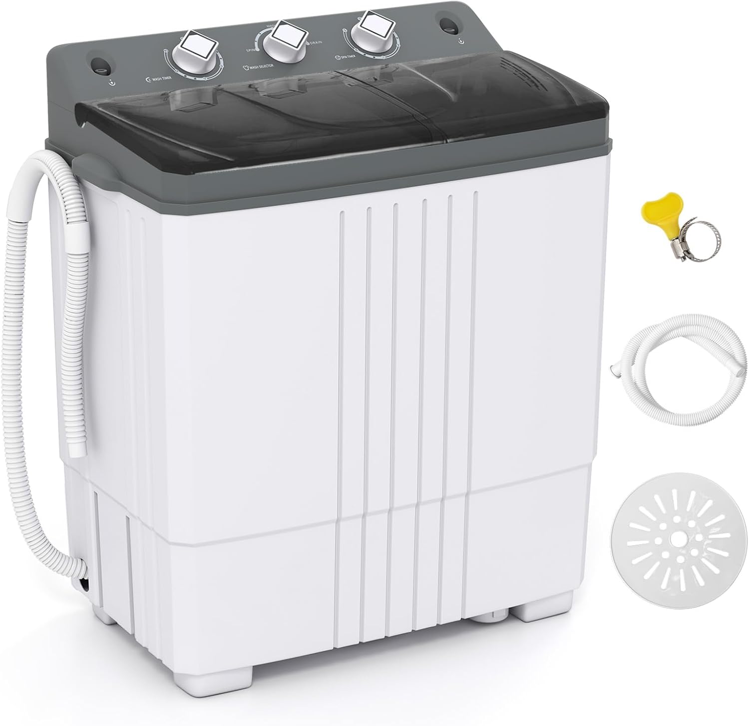Giantex Portable Washing Machine, 20 LBS Washer & Spinner Combo with Built-in Drain Pump & Time Control, Compact Twin Tub 12 LBS Washing & 8 LBS Spin Drying for Apartment Dorm RV (Grey+White)