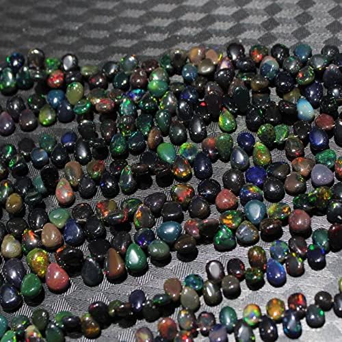 8 inch Strand of Natural Black Ethiopian Opal 7-10mm Pear Smooth briolette Beads for DIY Jewelry Making. |BRIO_00859