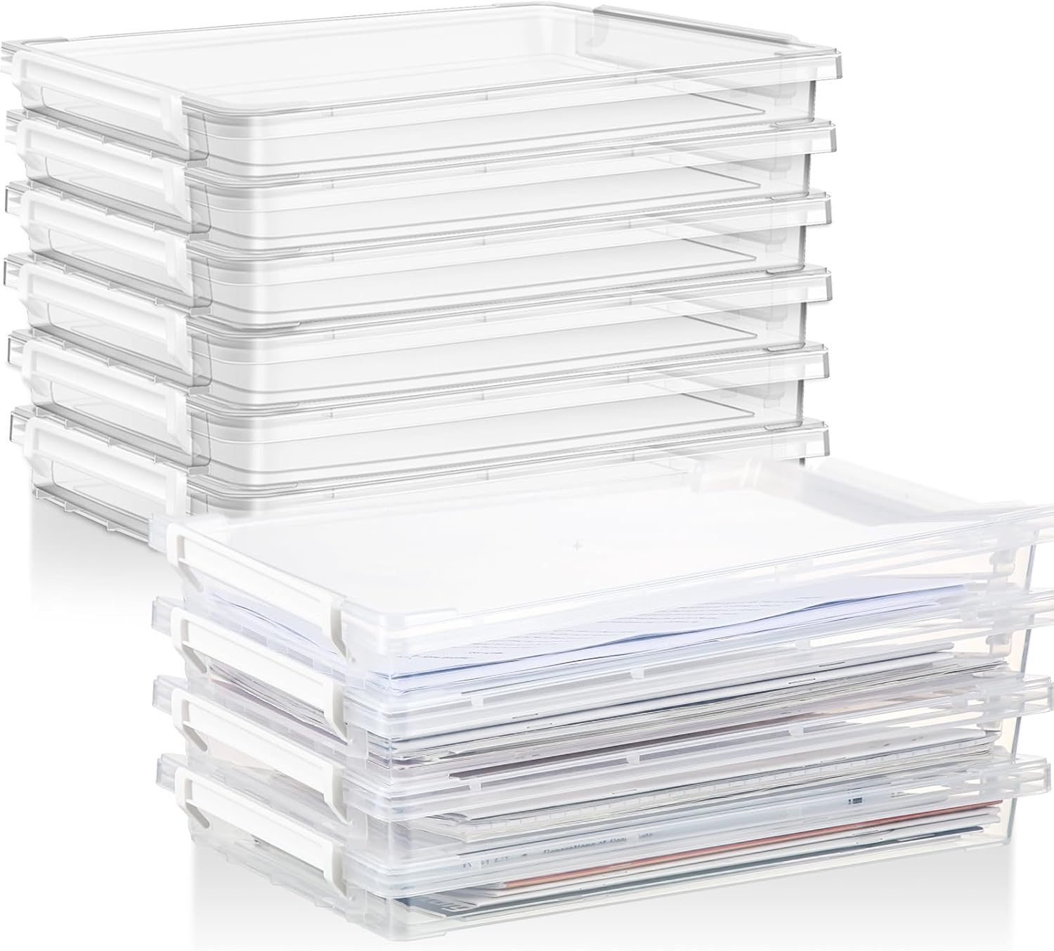 12 Pcs A4 File Paper Storage Box 14.33 x 9.84 x 1.57 Inch Clear Magazine Protector Stackable Portable Project Case for Organizing Documents, Scrapbook, Jewelry, Beading Project, School Office Supplies